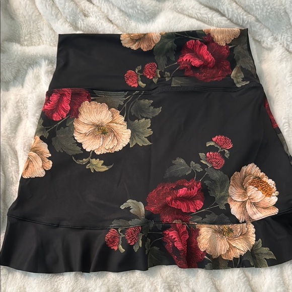 Albion Fit Swim Skirt Black Skirt with Red and Cream Floral Pattern - Picture 4 of 4